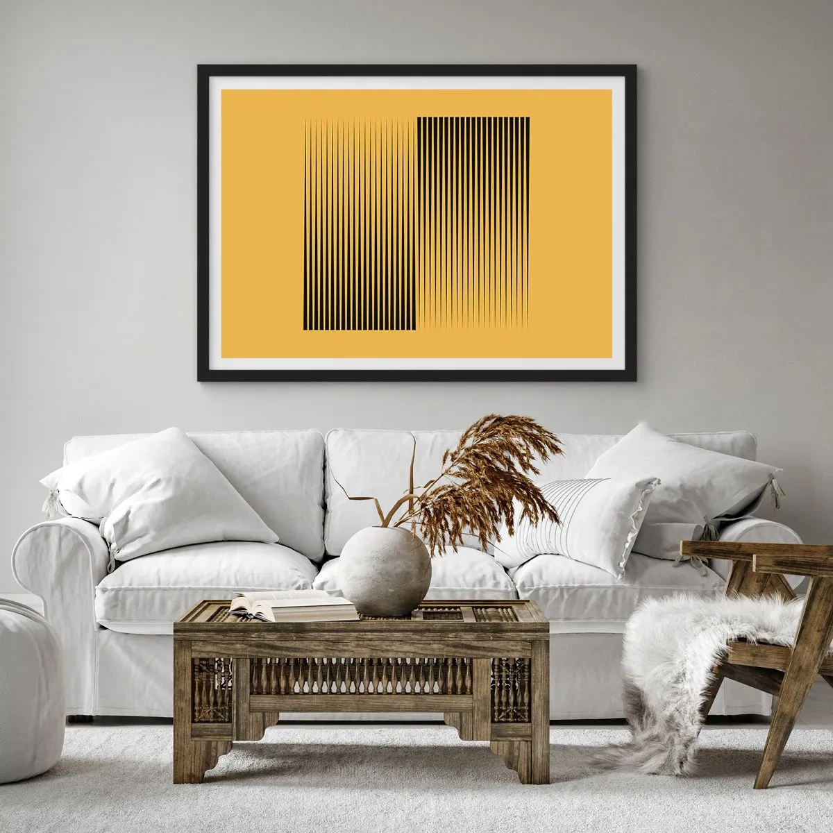 Pôster com moldura preta - Quadratura de opostos - 70x50 cm