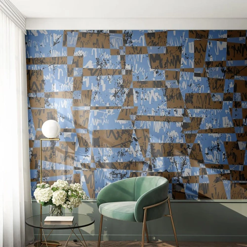 Papel de Parede Standard Eco - Abstração geométrica em tons de azul e marrom - 100x70cm - Recorte não popular - Decoração de parede moderna para a sala de estar e quarto ARTTOR