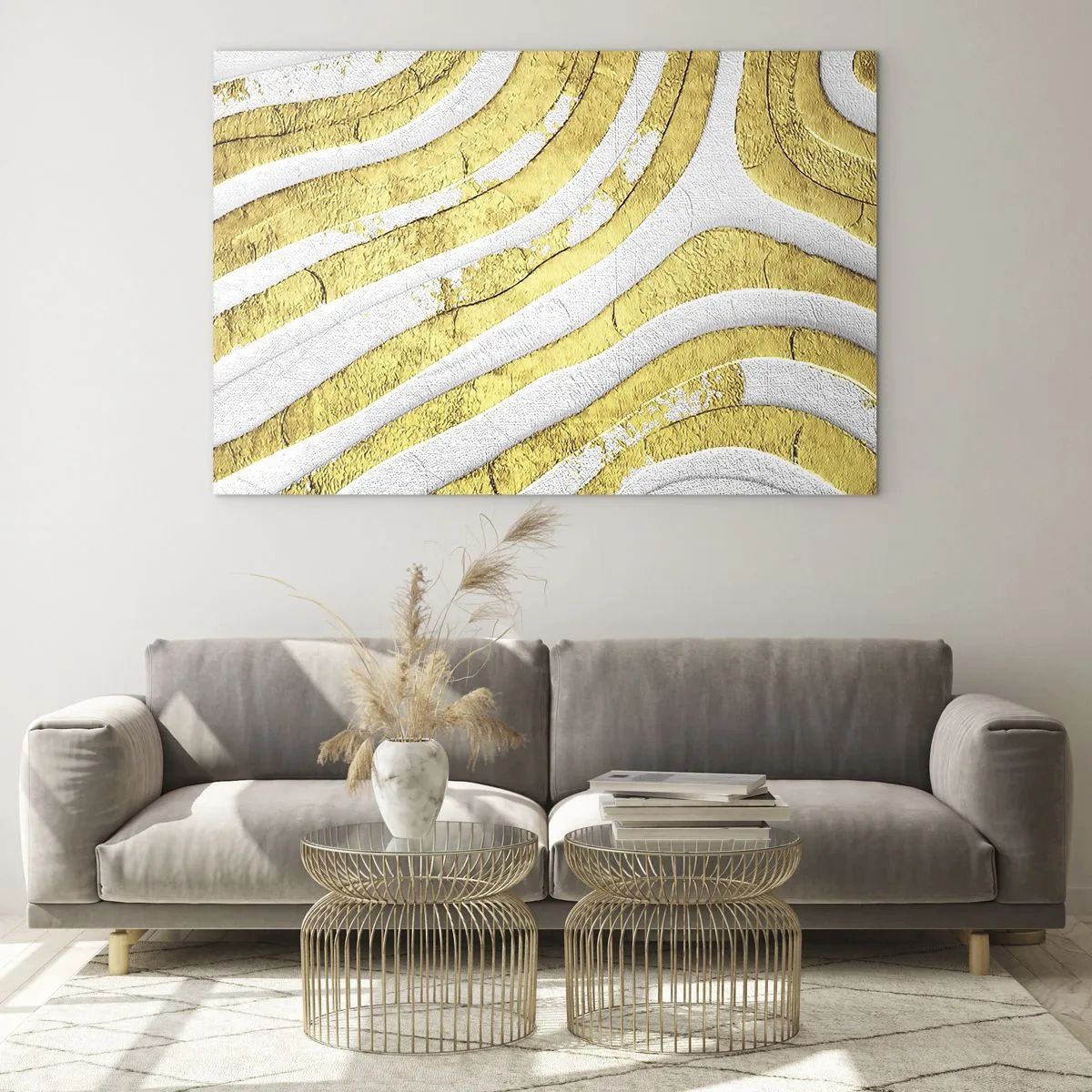 Quadro em vidro - Composição a branco e ouro - 120x80 cm