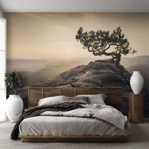 Papel de Parede Premium Sand - A vida ganha sempre - Paisagem montanhosa, Pinho, Montanhas - 100x70 cm