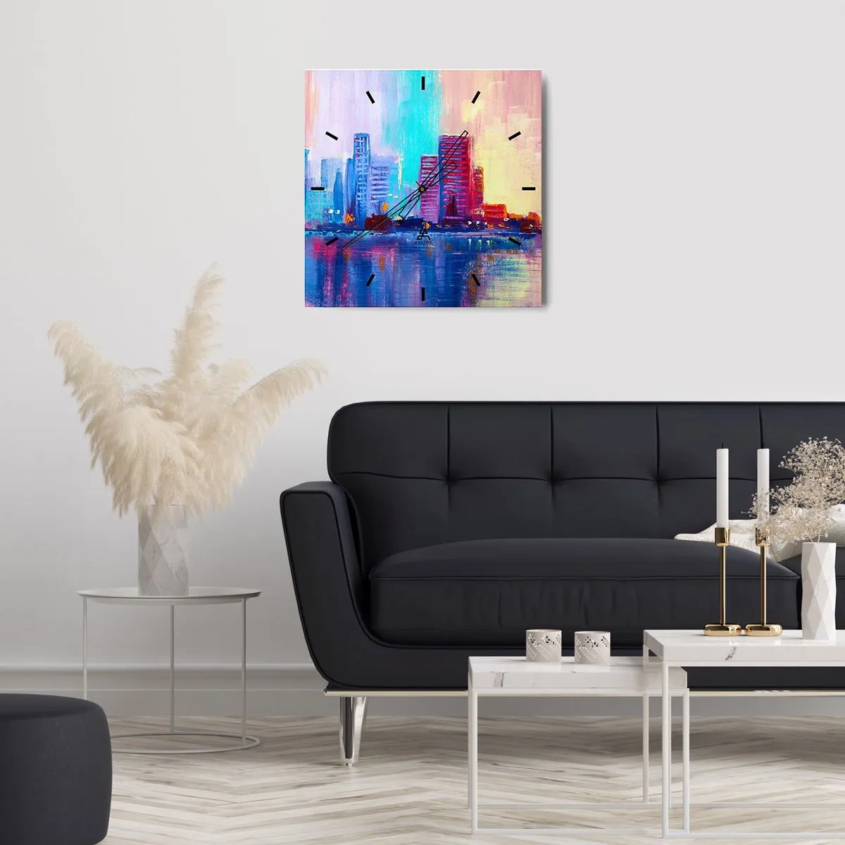 Relógio de parede - Relógio em vidro - Banhada em cores - 40x40 cm