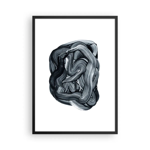 Pôster com moldura preta - Composição abstrata de pinceladas em preto e branco - 50x70cm - Não é assim tão simples - Decoração de parede moderna para a sala de estar e quarto ARTTOR