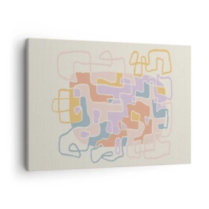 Quadro em tela - Linhas abstratas em tons pastéis criando padrões geométricos - 70x50cm - Labirinto – uma aventura alegre - Decoração de parede moderna para a sala de estar e quarto ARTTOR