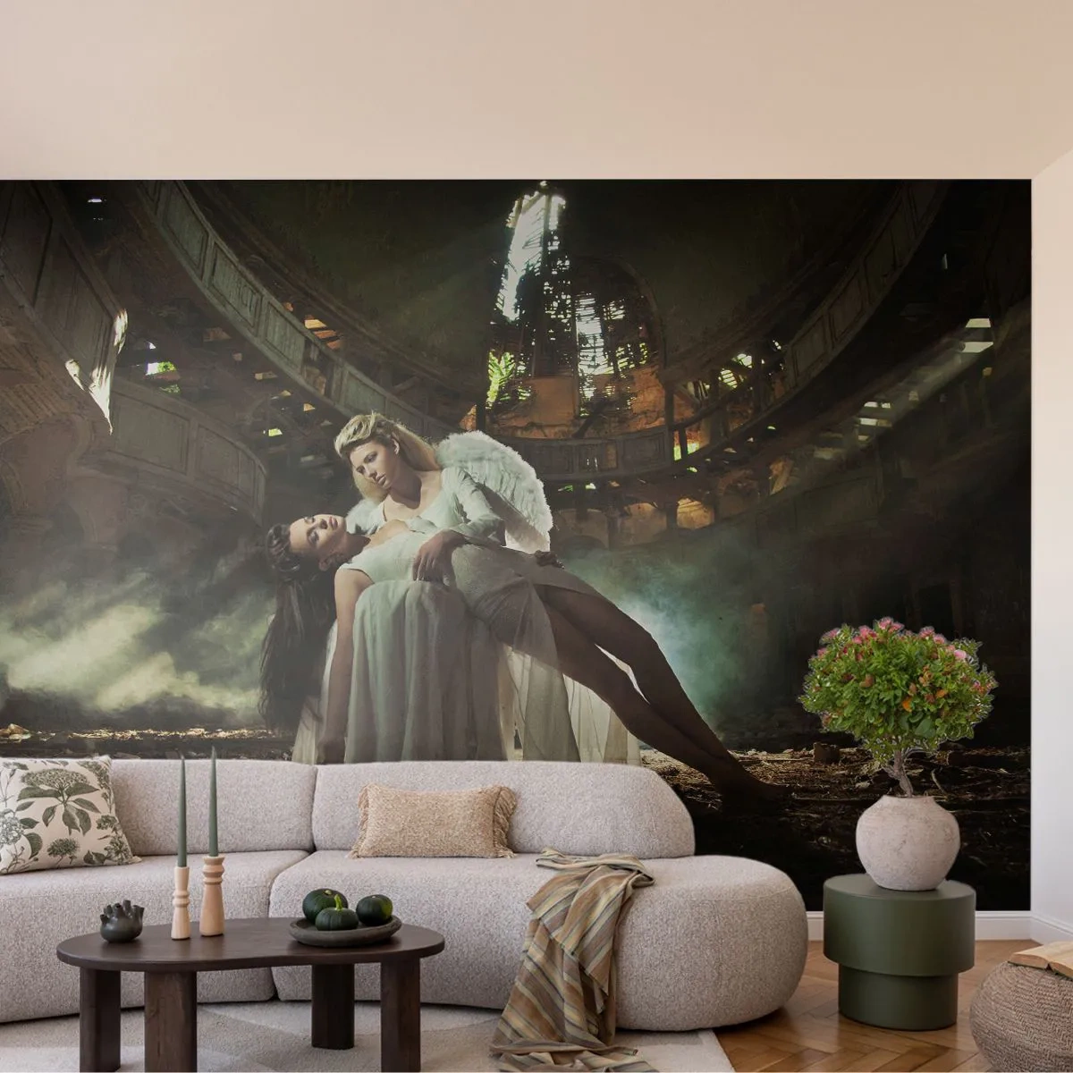 Papel de Parede Premium Canvas - O espírito do teatro antigo - Mulher, Anjo, Pedaço - 150x105 cm