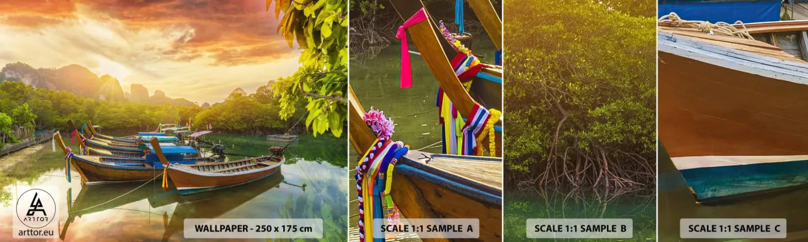 Amostra de papel de parede autocolante Deluxe Sticker - Antes de um dia agitado - Paisagem, Tailândia, Mar - 100x30 cm