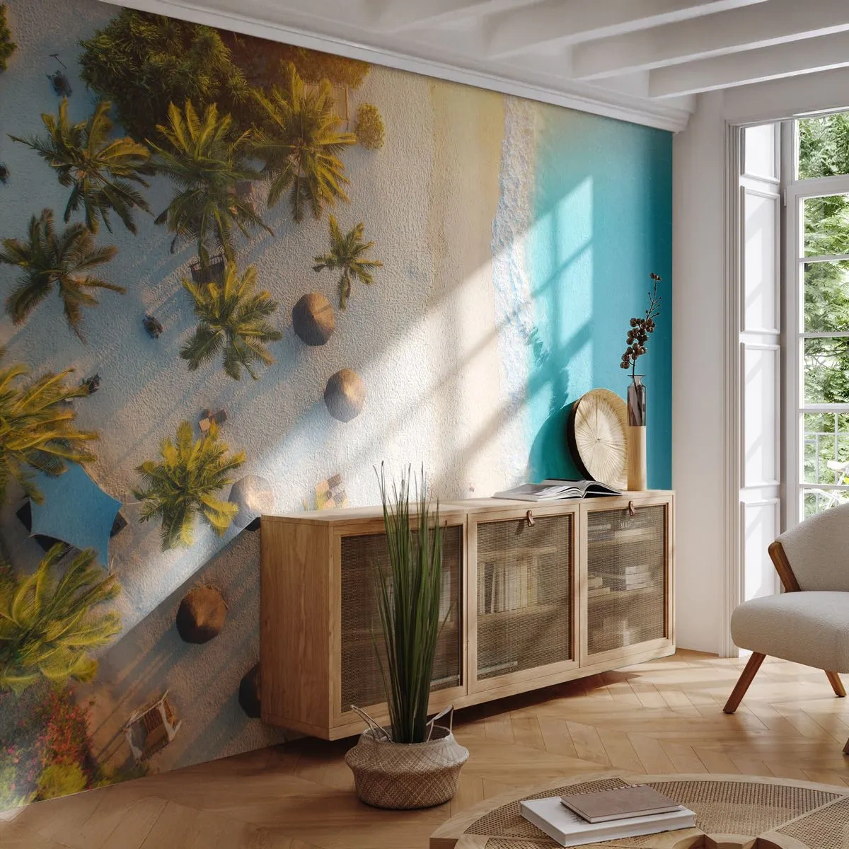 Papel de Parede Premium Sand - Bem vindo ao Paraíso - Praia, Palmeiras, Exotismo - 150x105 cm