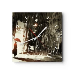 Relógio de parede - Relógio em vidro - A poesia do guarda-chuva vermelho - 30x30 cm