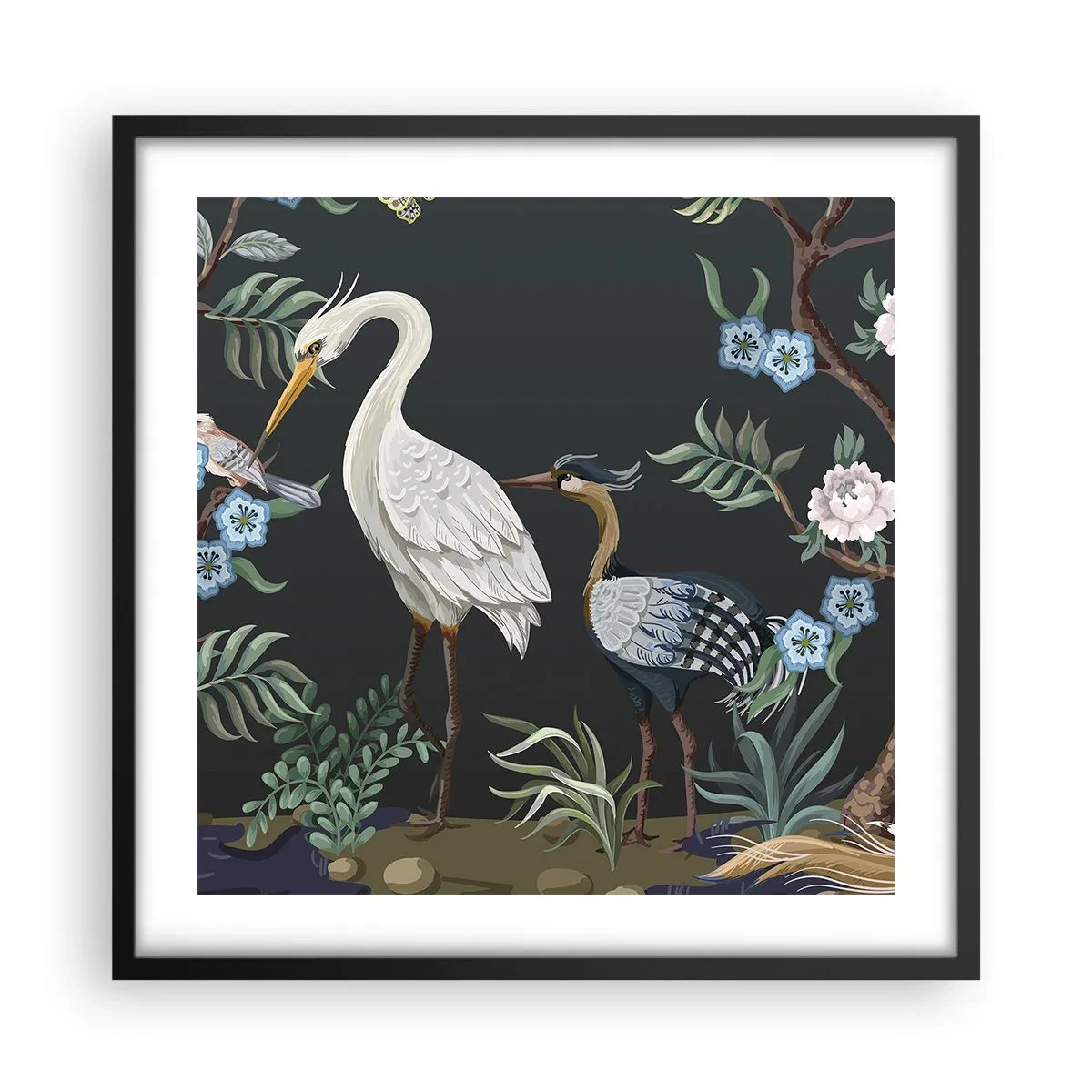 Pôster com moldura preta - Desfile de pássaros - 50x50 cm