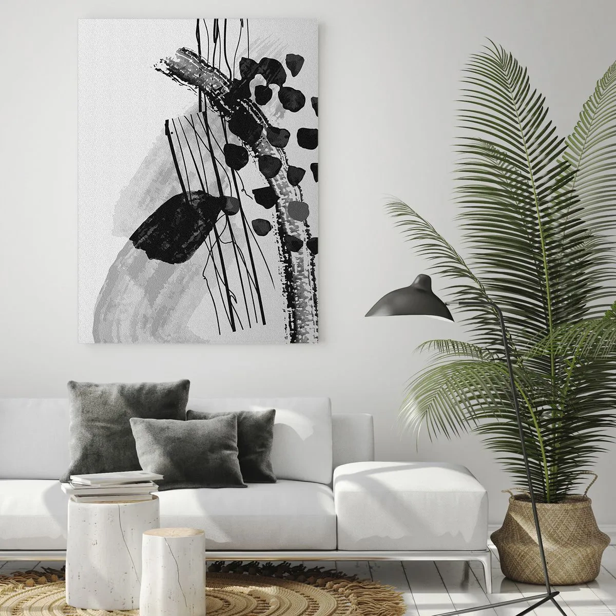 Quadro em vidro - Abstração orgánica em preto e branco - 50x70 cm