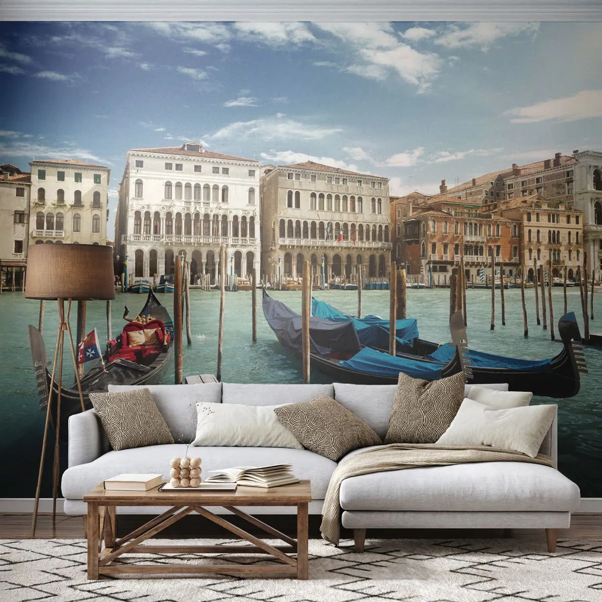 Papel de Parede Autocolante Deluxe Sticker - Palácios em azul - Cidade, Veneza, Arquitetura - 250x175 cm