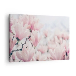 Quadro em tela - Flores sutis de magnólia em delicados tons de rosa - 70x50cm - O ideal da subtileza - Decoração de parede moderna para a sala de estar e quarto ARTTOR