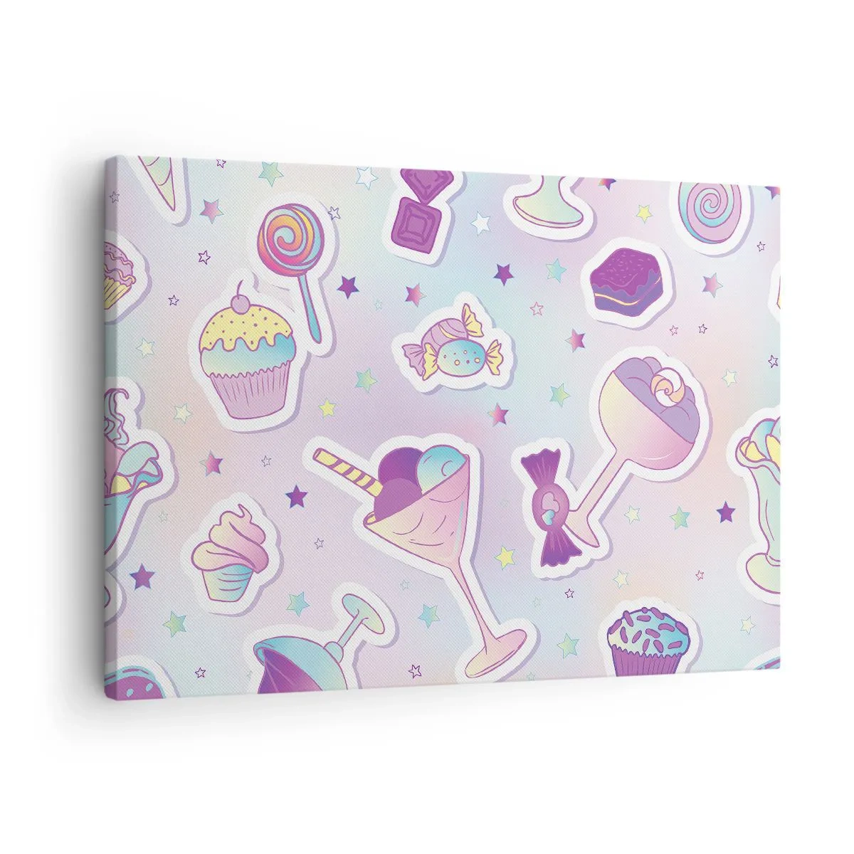 Quadro em tela - Padrões pastel com doces e sobremesas - 70x50cm - Tenha um aniversário todos os dias - Decoração de parede moderna para a sala de estar e quarto ARTTOR
