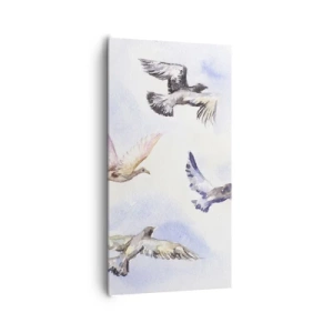 Quadro em tela - Liberdade em cinza e azul - 65x120 cm