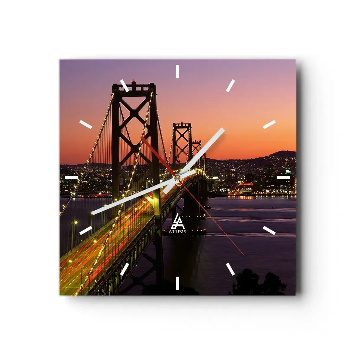 Relógio de parede - Relógio em vidro - Noite em roxo - 30x30 cm