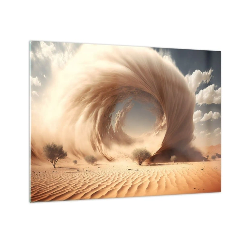 Quadro em vidro - Um vórtice de areia do deserto cria um portal do céu e das dunas. - 70x50cm - Portal aberto - Decoração de parede moderna para a sala de estar e quarto ARTTOR