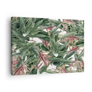 Quadro em tela - Um motivo decorativo de folhas em tons de verde e bordô sobre um fundo claro - 70x50cm - Matagal esmeralda-lilás - Decoração de parede moderna para a sala de estar e quarto ARTTOR