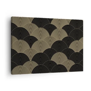 Quadro em tela - Padrão Art Déco com semicírculos e linhas douradas - 70x50cm - Unidade na multiplicidade - Decoração de parede moderna para a sala de estar e quarto ARTTOR