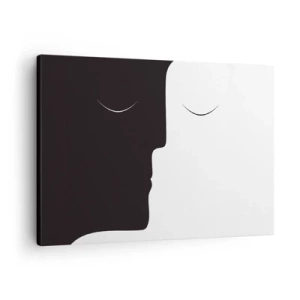 Quadro em tela - Uma silhueta minimalista de dois rostos em cores contrastantes. - 70x50cm - Unidade de opostos - Decoração de parede moderna para a sala de estar e quarto ARTTOR