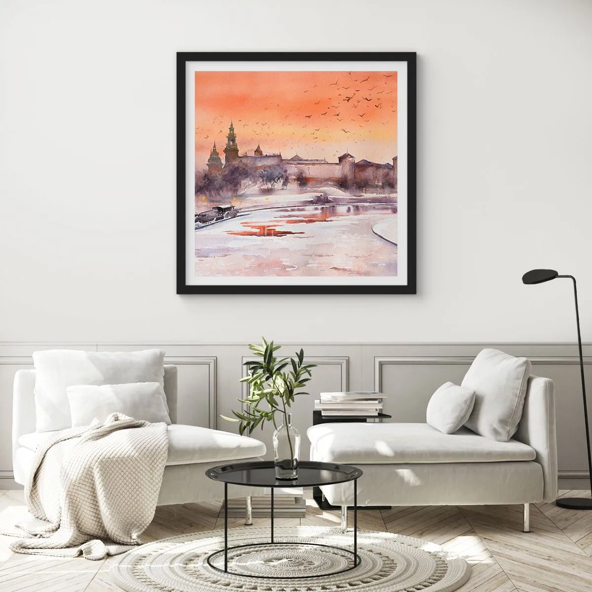 Pôster com moldura preta - Pôr do sol real - 30x30 cm