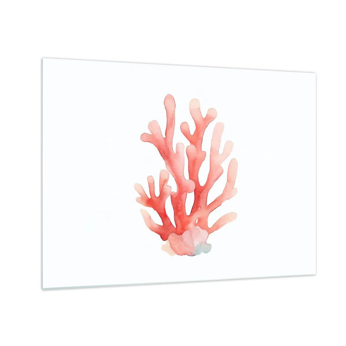 Quadro em vidro - Coral rosa aquarela sobre fundo branco - 70x50cm - Coral de cor coral - Decoração de parede moderna para a sala de estar e quarto ARTTOR