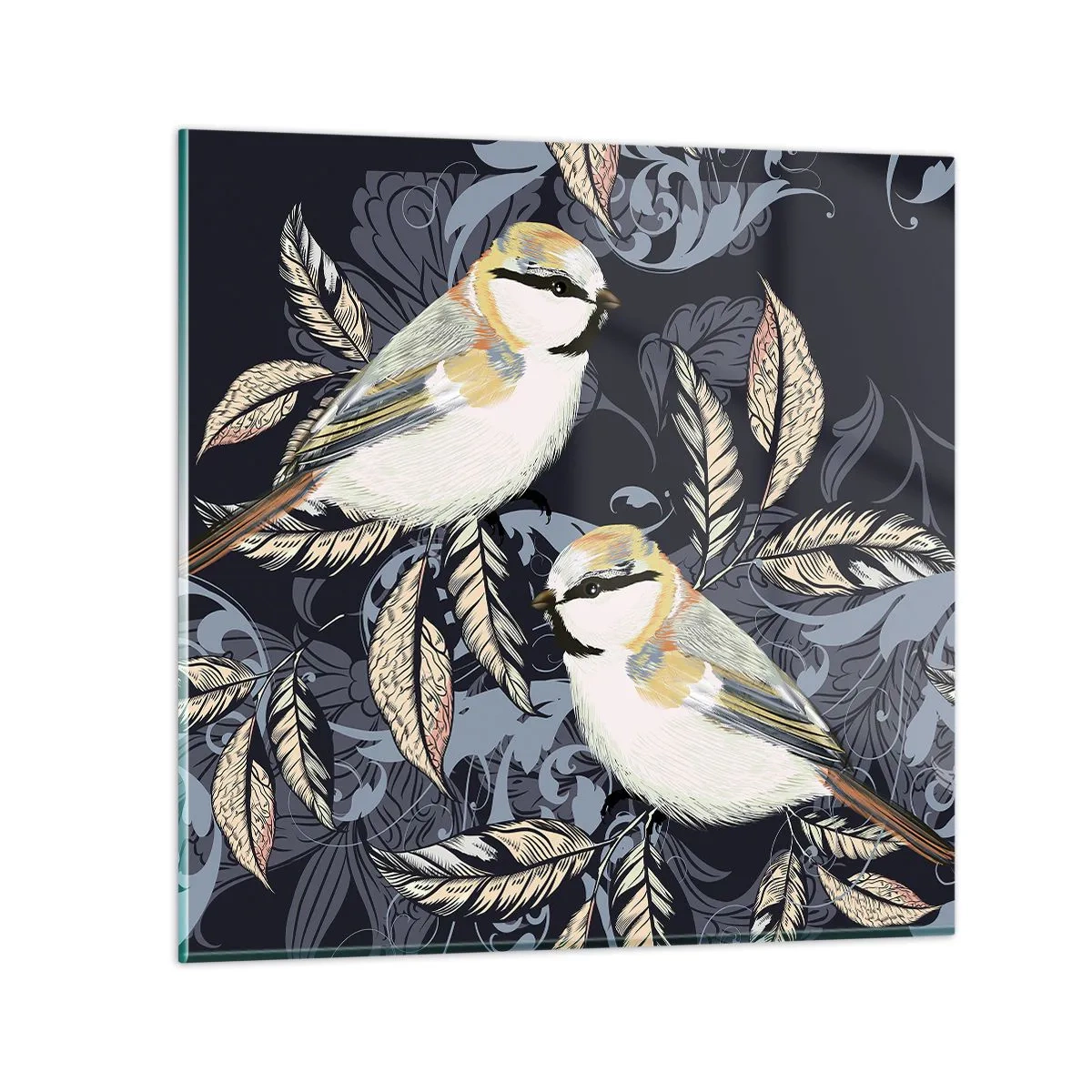 Quadro em vidro - Canto amarelo-azul - 30x30 cm