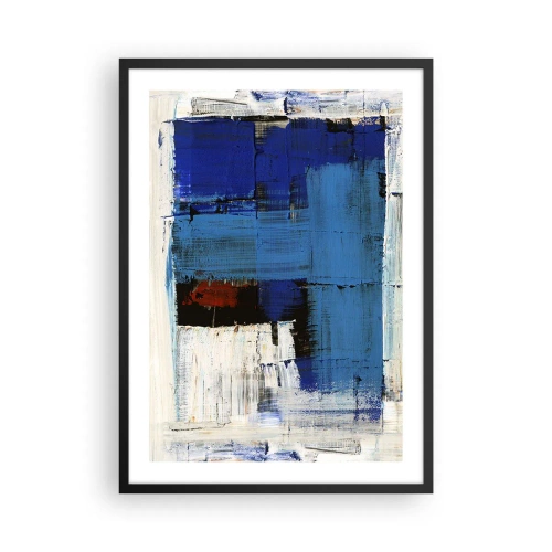 Pôster com moldura preta - Composição abstrata em tons de azul e branco - 50x70cm - O segredo do azul - Decoração de parede moderna para a sala de estar e quarto ARTTOR