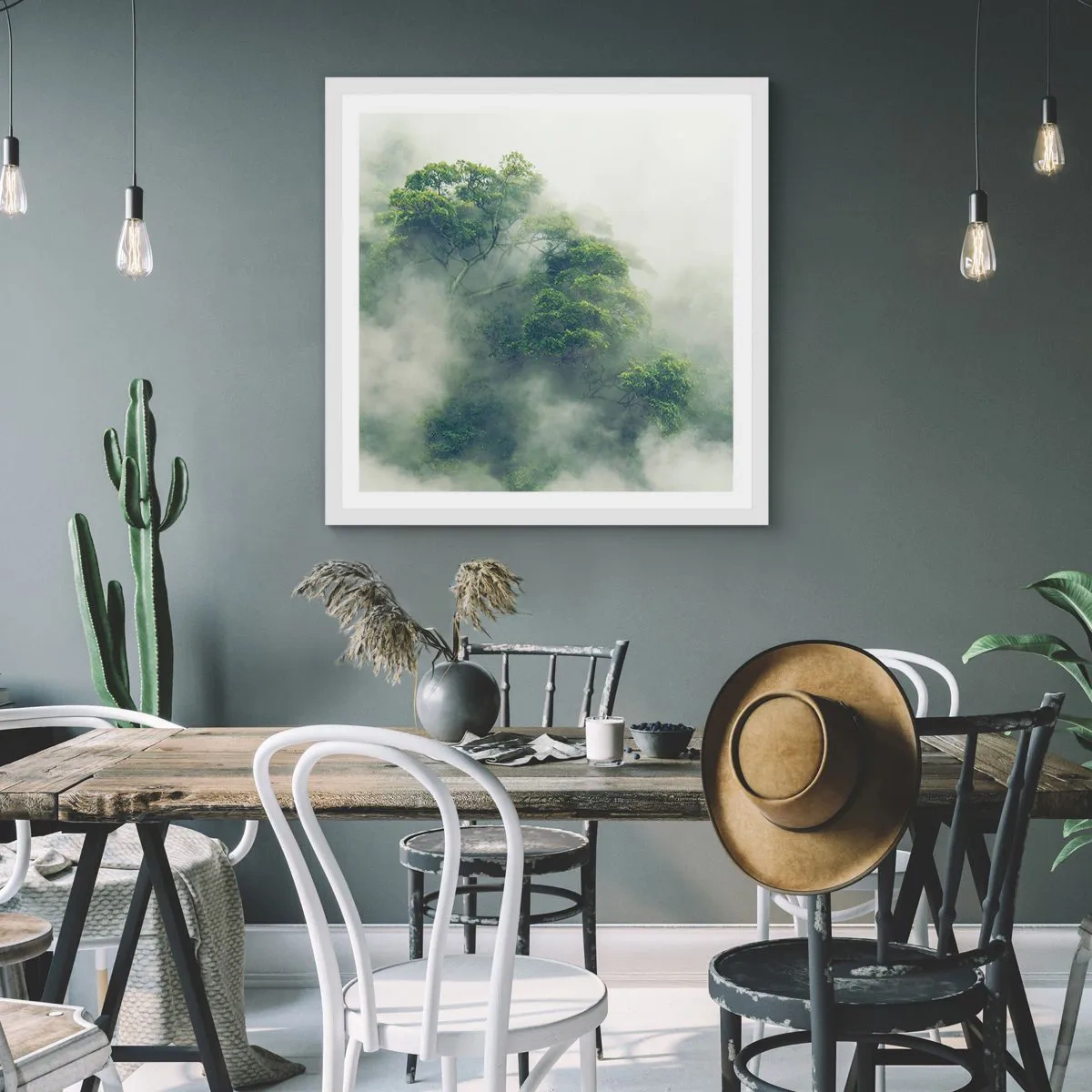 Pôster em moldura branca - Envolto em neblina - 30x30 cm