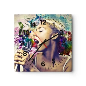 Relógio de parede - Relógio em vidro - Pintar o mundo com a voz - 40x40 cm