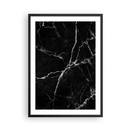 Pôster com moldura preta - Fundo de mármore preto com rachaduras brancas - 50x70cm - A vida secreta da pedra - Decoração de parede moderna para a sala de estar e quarto ARTTOR