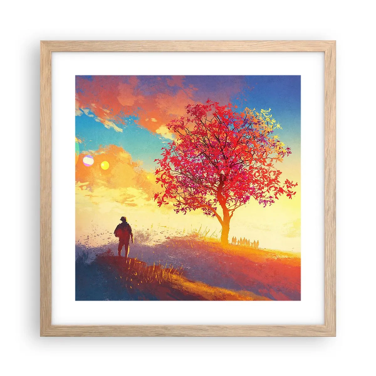 Pôster com moldura de carvalho claro - O peregrino no seu destino - 40x40 cm