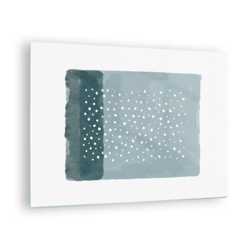 Quadro em vidro - Uma pintura abstrata em tons de azul com pontos brancos. - 70x50cm - Cultivado em azul - Decoração de parede moderna para a sala de estar e quarto ARTTOR