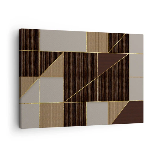 Quadro em tela - Padrões geométricos em tons de marrom com linhas douradas - 70x50cm - Mosaico de bronzes e ouro - Decoração de parede moderna para a sala de estar e quarto ARTTOR