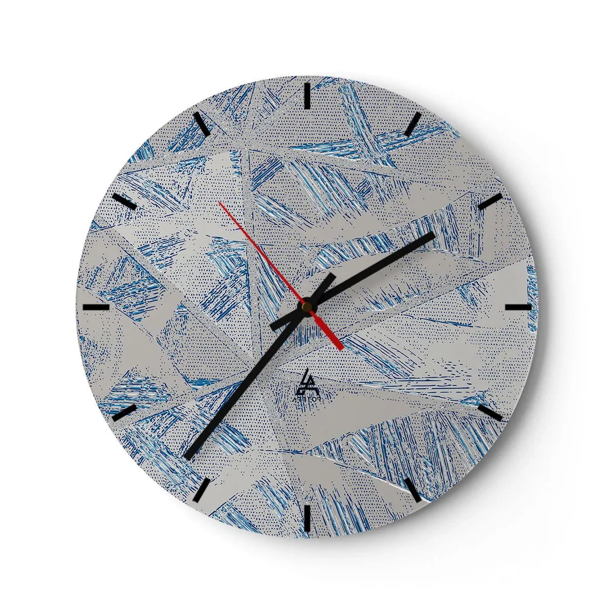 Relógio de parede - Relógio em vidro - Padrão geométrico com linhas azuis em fundo cinza - 30x30cm - Em um labirinto azul e cinza - Decoração de parede moderna para a sala de estar, cozinha e quarto ARTTOR