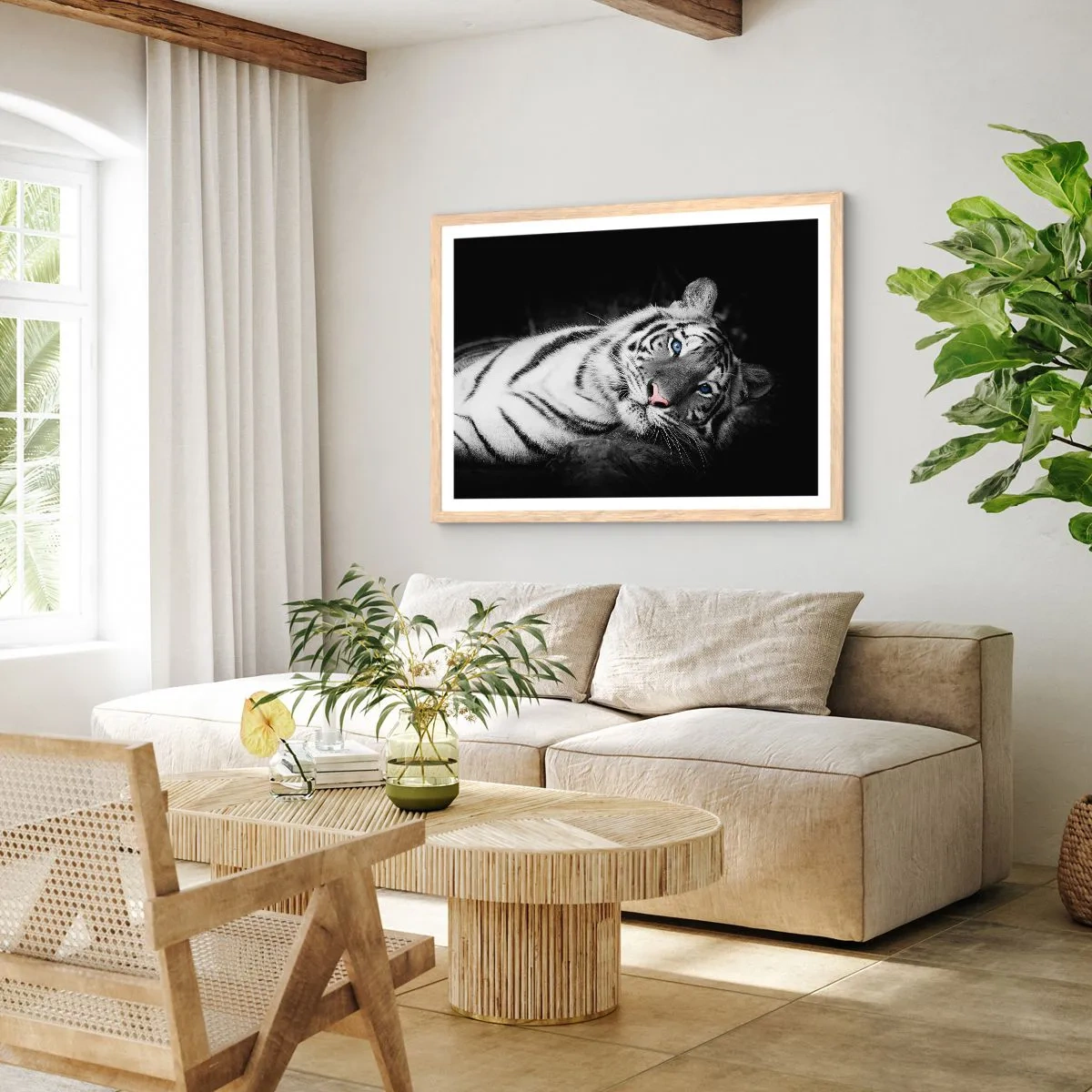 Pôster com moldura de carvalho claro - Selvagem e tranquilo - 91x61 cm