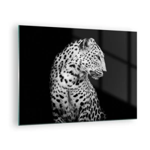 Quadro em vidro - Um leopardo em luz preta e branca contra uma janela - 70x50cm - Perfil direito perfeito! - Decoração de parede moderna para a sala de estar e quarto ARTTOR