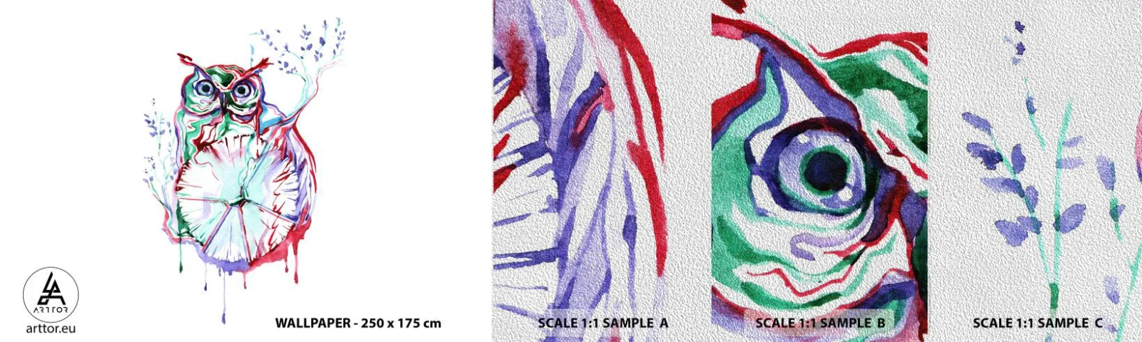 Amostra de papel de parede Premium Sand - Sábio por natureza - Pássaro, Coruja, Para crianças - 100x30 cm