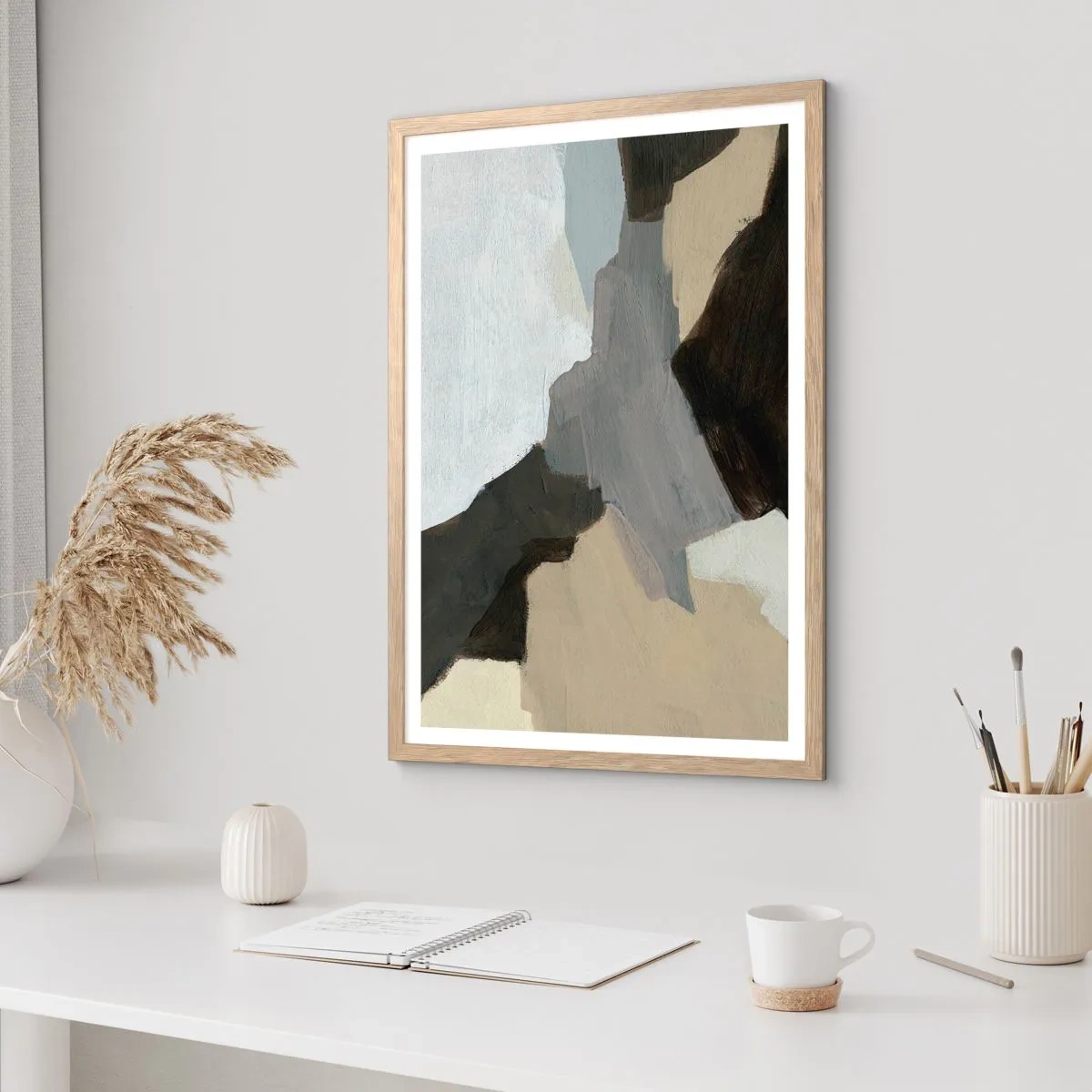 Pôster com moldura de carvalho claro - Abstração: a encruzilhada do cinza - 40x50 cm