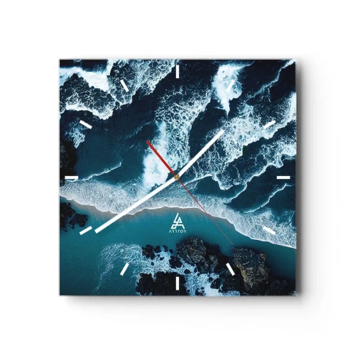 Relógio de parede - Relógio em vidro - Envolto em ondas - 30x30 cm