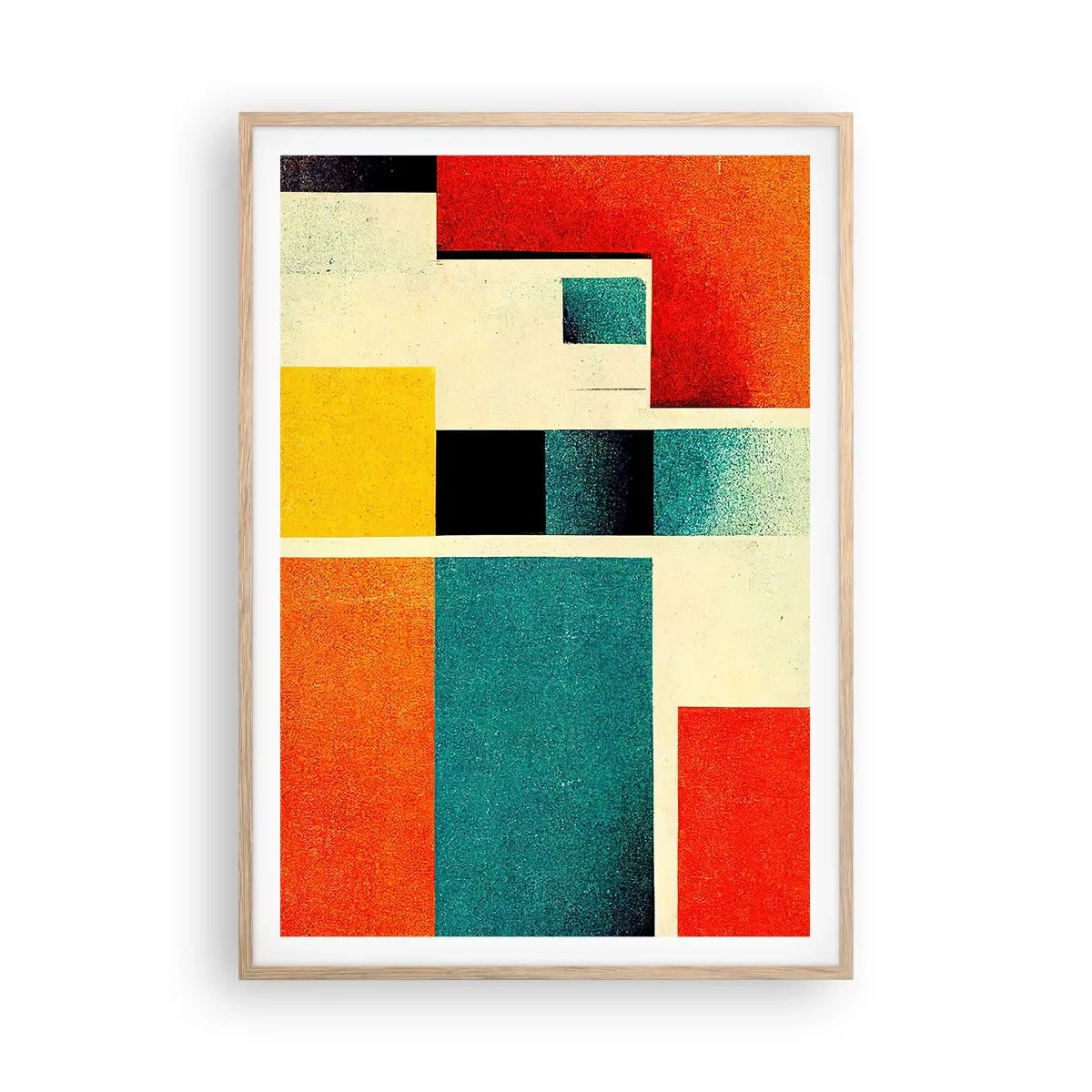 Pôster com moldura de carvalho claro - Abstração geométrica – boa energia - 70x100 cm