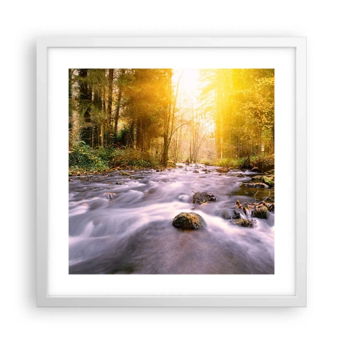 Pôster em moldura branca - Malaquita em um cenário de ouro e prata - 40x40 cm