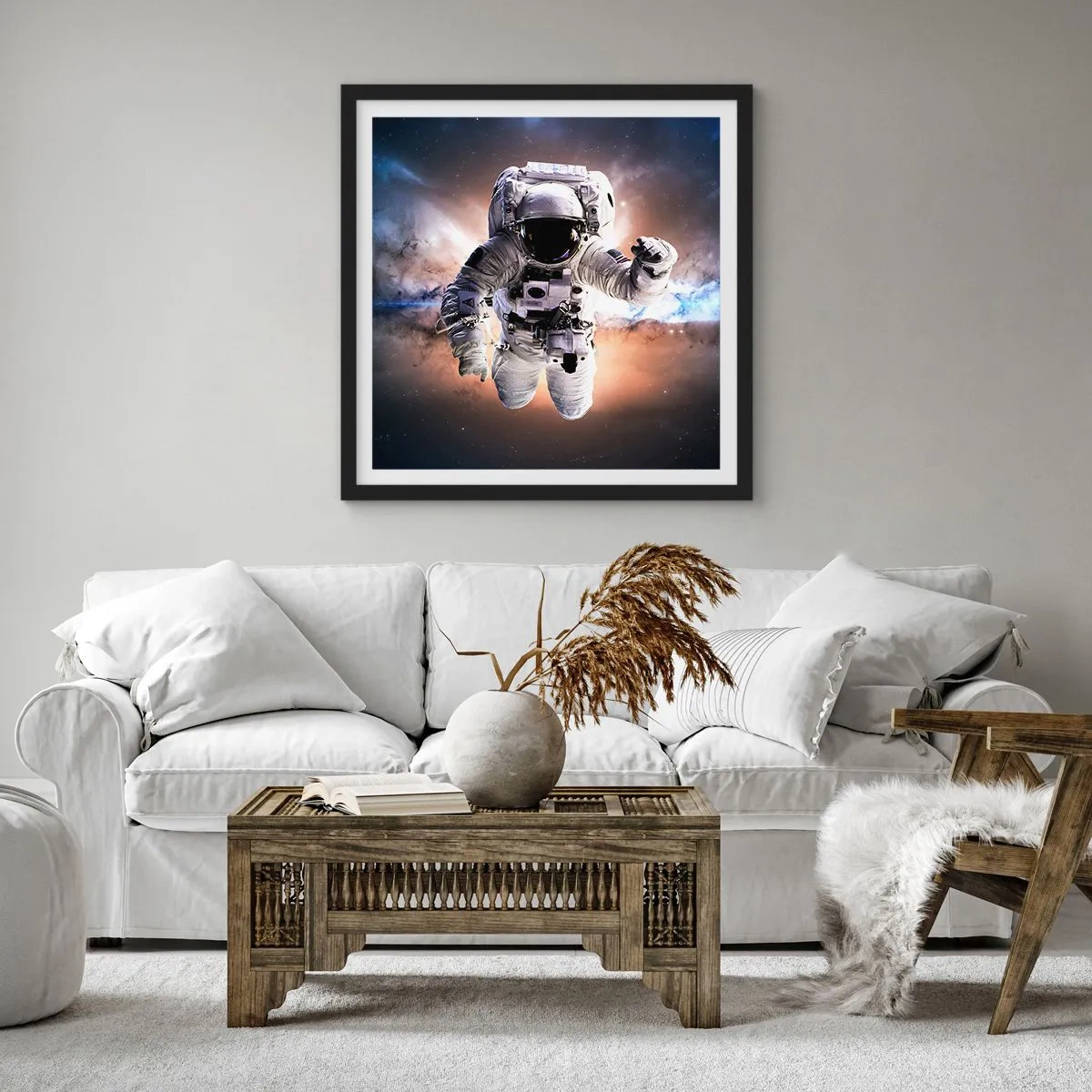 Pôster com moldura preta - Saudações do espaço - 50x50 cm