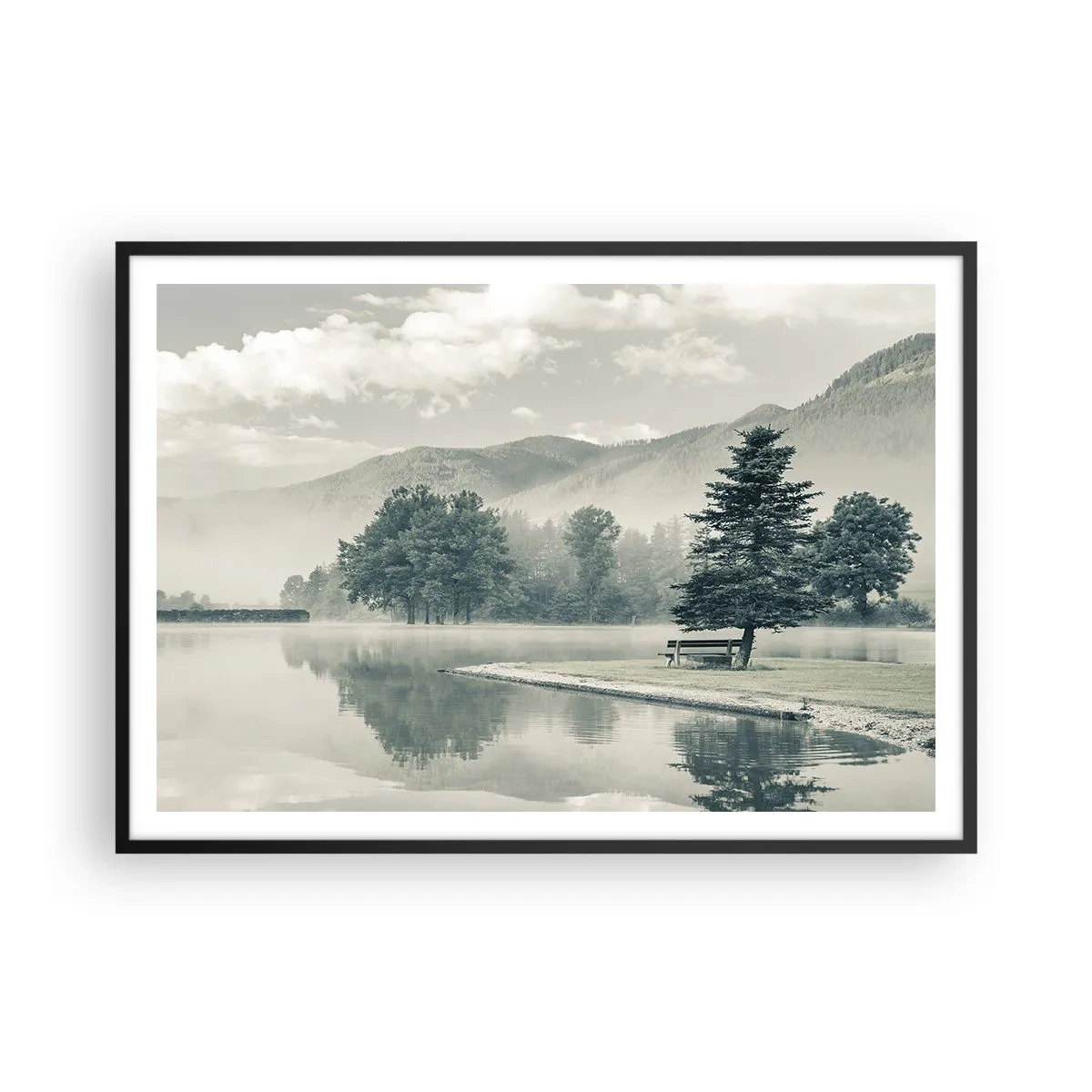 Pôster com moldura preta - O lago ainda está a dormir - 100x70 cm