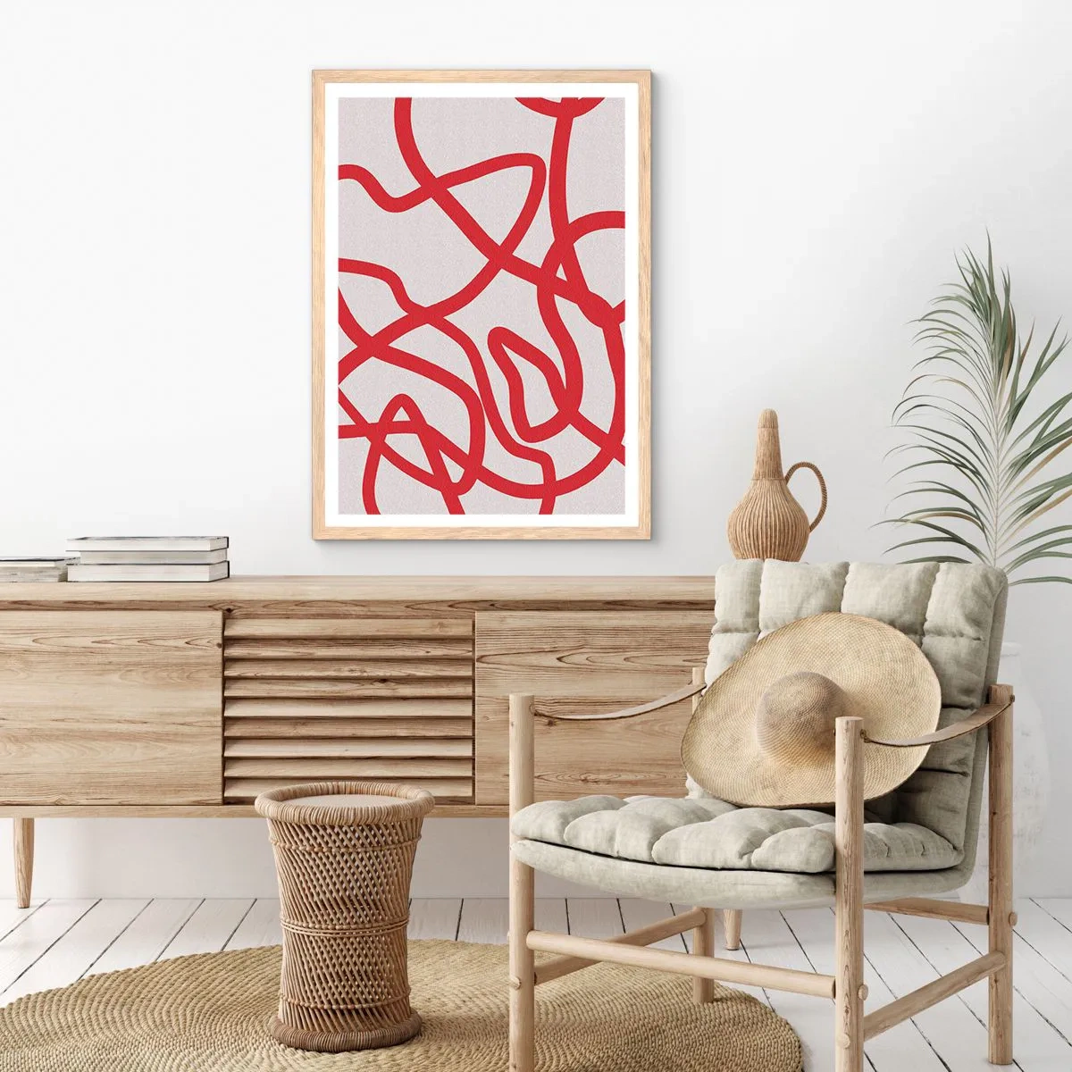 Pôster com moldura de carvalho claro - Vermelho em branco - 30x40 cm