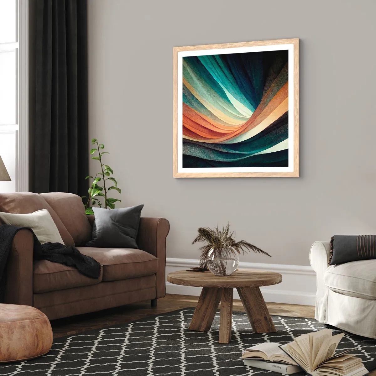 Pôster com moldura de carvalho claro - Tecido de cores - 40x40 cm