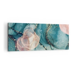 Quadro em tela - Azul seda, rosa tule - 100x40 cm