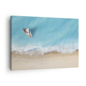 Quadro em tela - Uma vista aérea de um barco na praia - 70x50cm - No limite do azul e do ouro - Decoração de parede moderna para a sala de estar e quarto ARTTOR