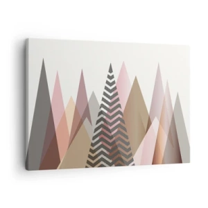 Quadro em tela - Montanhas geométricas coloridas em tons pastéis - 70x50cm - Vista piramidal - Decoração de parede moderna para a sala de estar e quarto ARTTOR