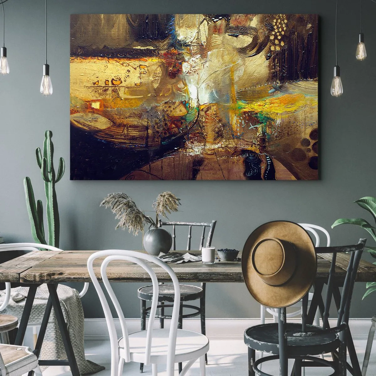 Quadro em tela - Natureza morta abstrata em cores quentes - 70x50cm - Frio, mais quente, quente - Decoração de parede moderna para a sala de estar e quarto ARTTOR