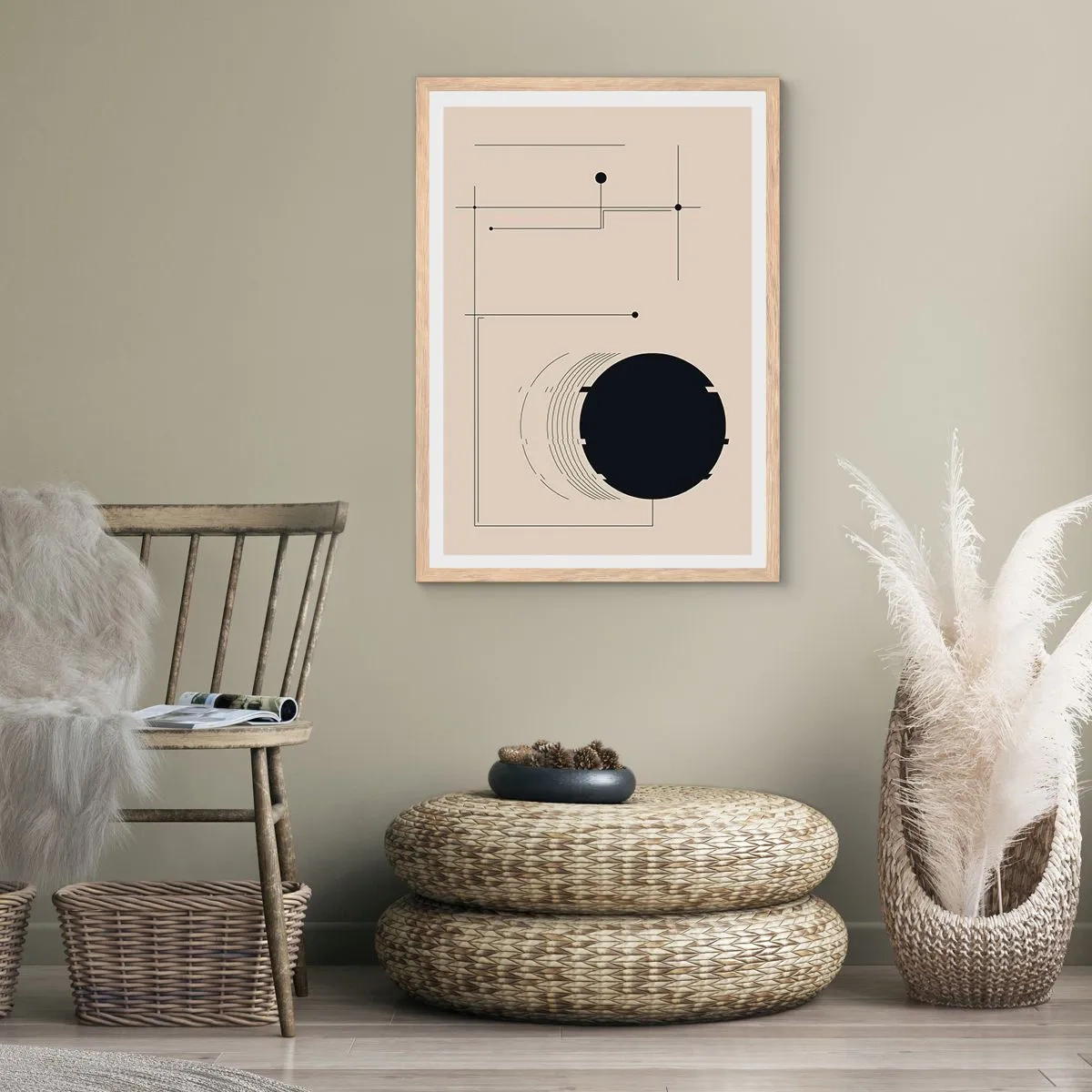 Pôster com moldura de carvalho claro - Composição flexível e dinâmica - 61x91 cm