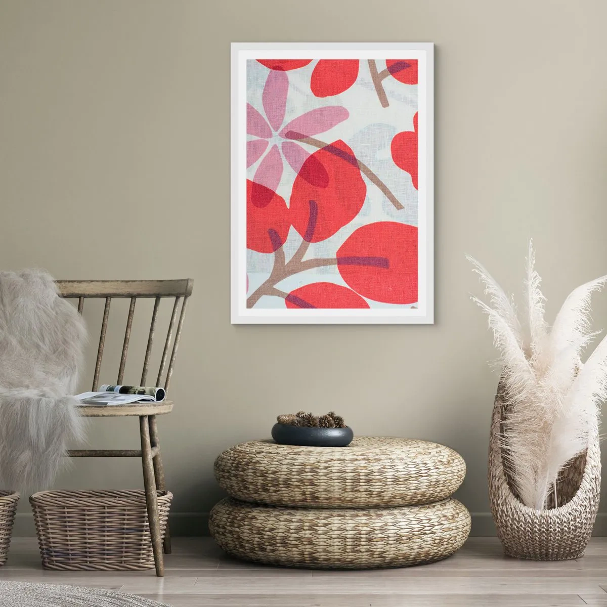 Pôster em moldura branca - Arranjo de flores em rosa - 70x100 cm